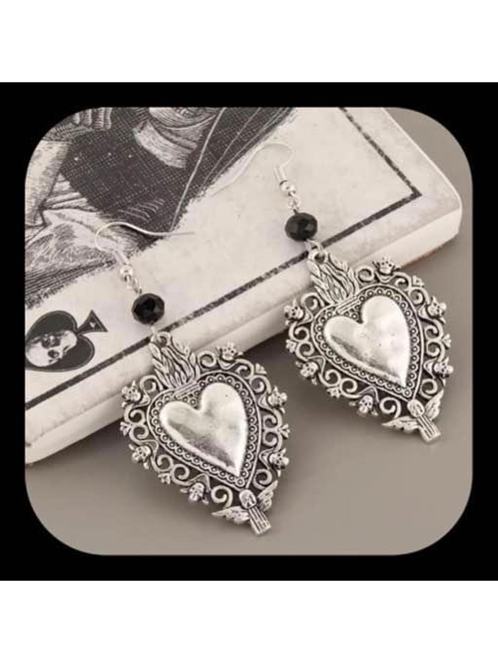 Beautiful Ornate Heart Bead Dangle Earrings